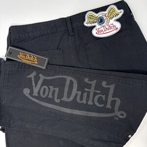 Von‎ Dutch Jeans Men's Size 30x30 Double Knee Flying Eye Patch Black NEW